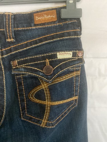 DAVID KAHN WOMEN'S 30Wx33L BLUE BUTTON FLAP BACK POCKETS BOOT CUT JEANS # - Picture 4 of 8