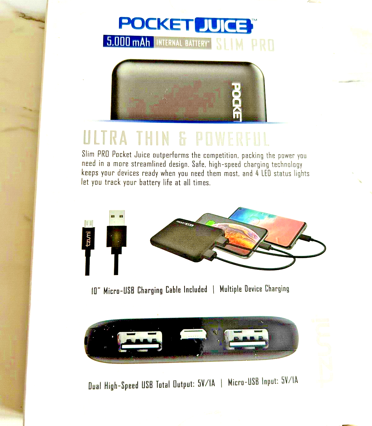 Tzumi+Pocket+Juice+Slim+Pro+Portable+Charger+5000+mAh+Dual+USB+Power