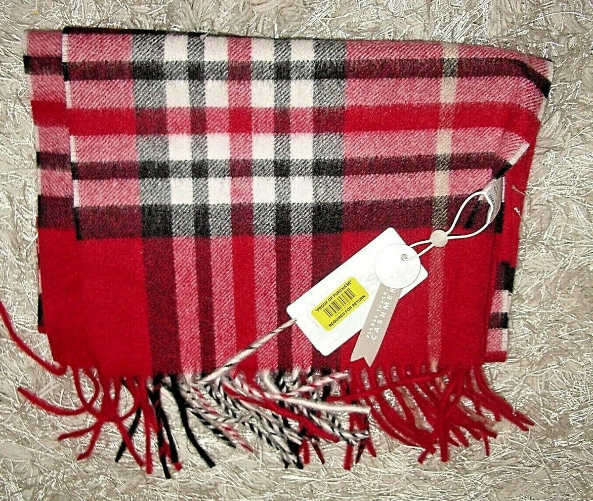 NEW 110 Murano 100 Cashmere Red Black White Plaid Rectangle Scarf 63