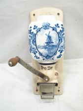 PeDe Dutch Blue Windmill Delft Type Pottery Hopper Coffee Grinder Wall Mill 