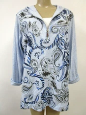 Style&Co. Floral Hooded Top Plus Size 1X Blue Embellished Cotton NWT