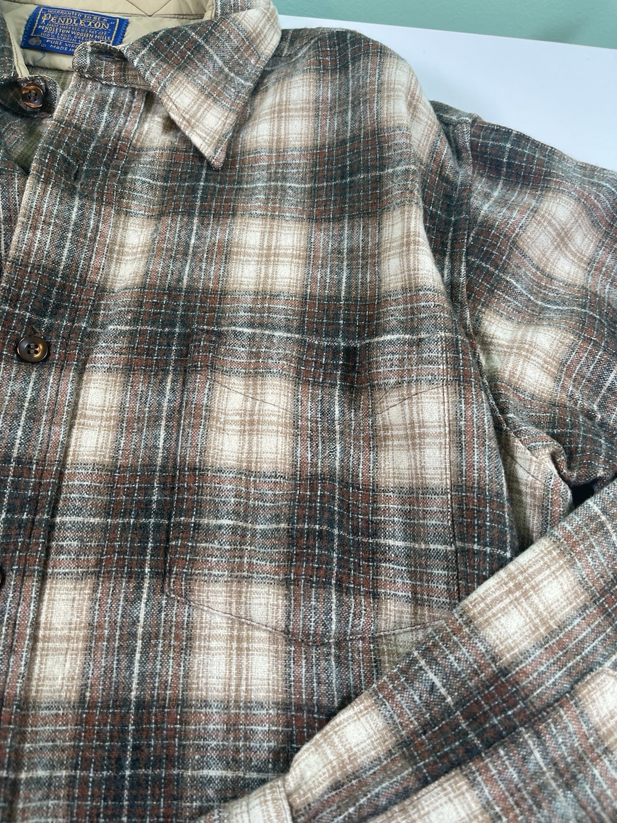 Mens Pendleton Brown  Shadow Plaid Button Down Wo… - image 5
