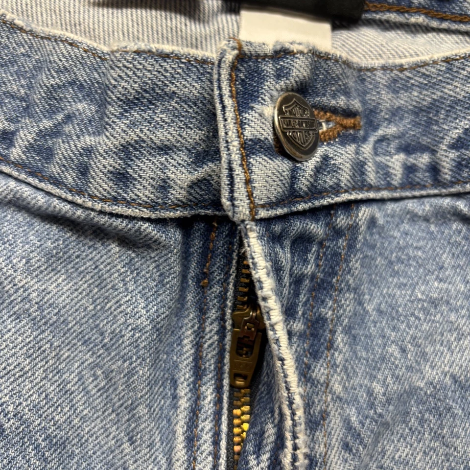 Shorts vintage Harley Davidson masculino 40 (adequado para 38) azul denim corte desgastado anos 90 - Imagem 3 de 4