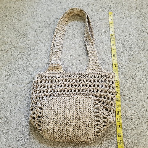 Harold Powell Snap Crocheted Hobo Handbag Beige - Picture 9 of 10