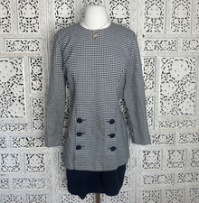 Vintage Black & White Preppy Ginhgam Career Long Sleeve Blazer Style Dress Sz 10