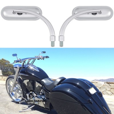 Chrome Motorcycle Mini Oval Rearview Side Mirrors For Honda VTX1300 VTX1800 Fury
