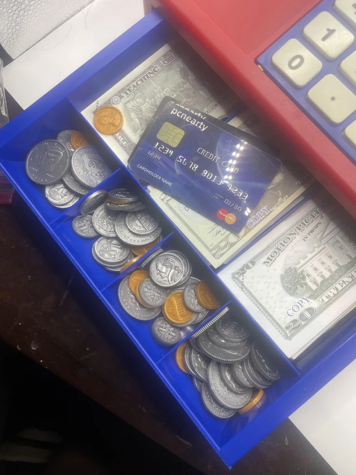 Learning Resources Pretend Play Calculator Cash Register Toy W Money Coins Kids - Image 2 of 4