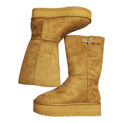 Madden Girl Eclipse Platform Boots Womens 9 Brown Sheepskin Lined Buckle Strap