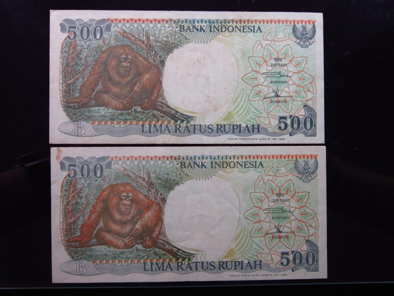 Indonesia 500 Rupiah 1992 P128 Pair 2038i1g Orang Utan Bank Money