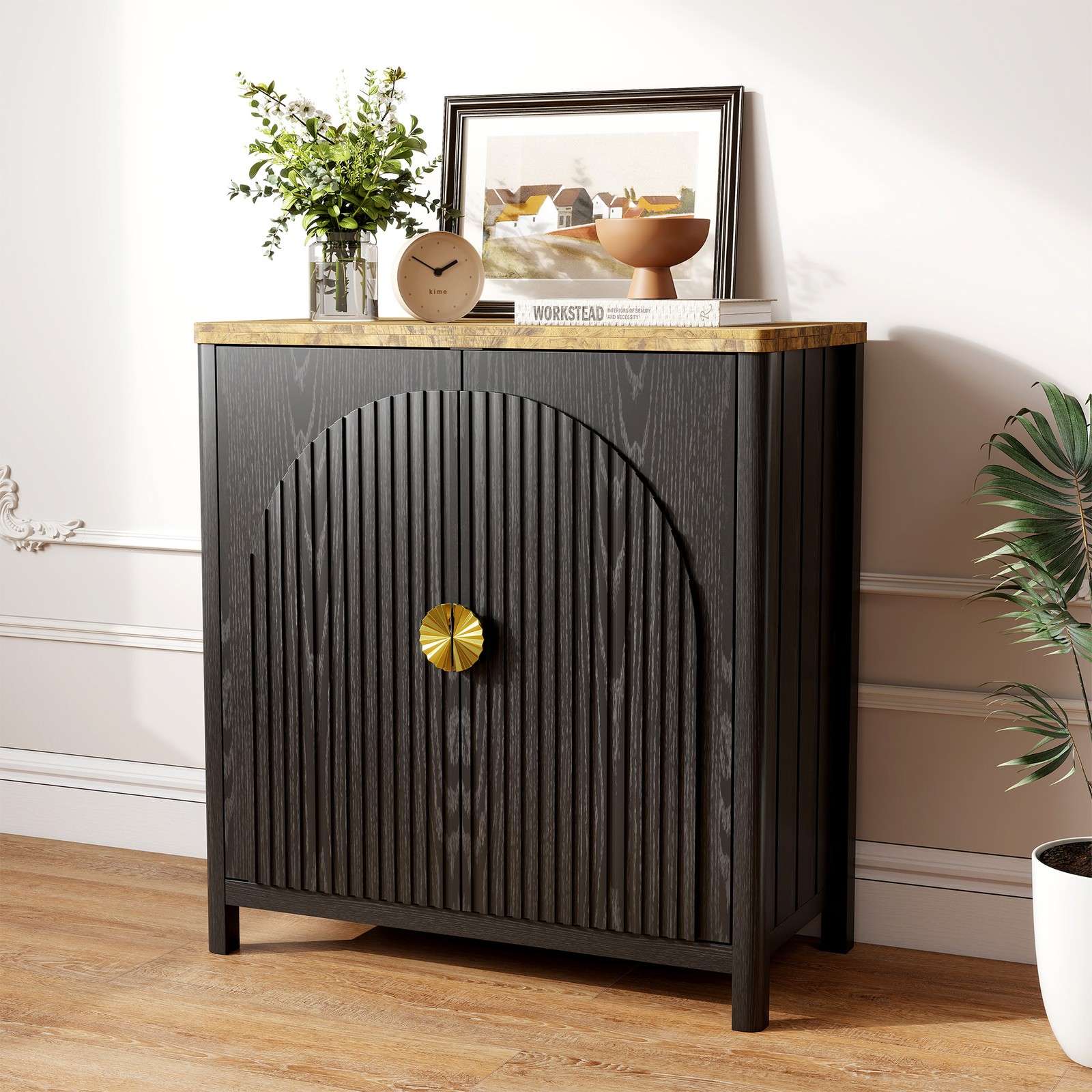 Fluted Buffet Cabinet with Storage Sideboard Accent Modern C