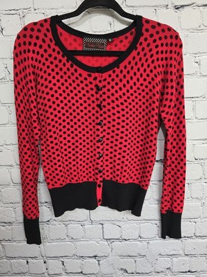 Voodoo Vixen Polka Dot Cardigan Womens M Red Black Retro Rockabilly Pinup 