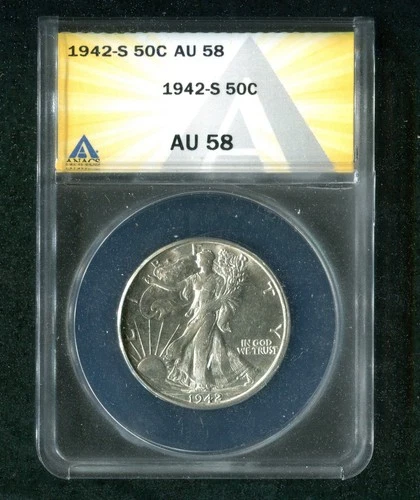 1942 S WALKING LIBERTY HALF  ANACS AU58..Nicer than grade!