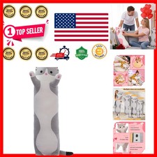 Charming Gray Cat Plush Pillow - Adjustable Filling for Ultimate Comfort