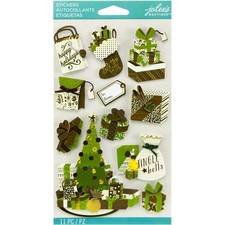 Stickers Jolees 3D Christmas Gifts Green Brown Tree Presents Stocking Jingle