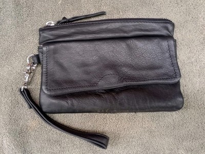 Day and Mood Anthropologie Pine Clutch Soft Black Leather Wristlet Clutch Wallet