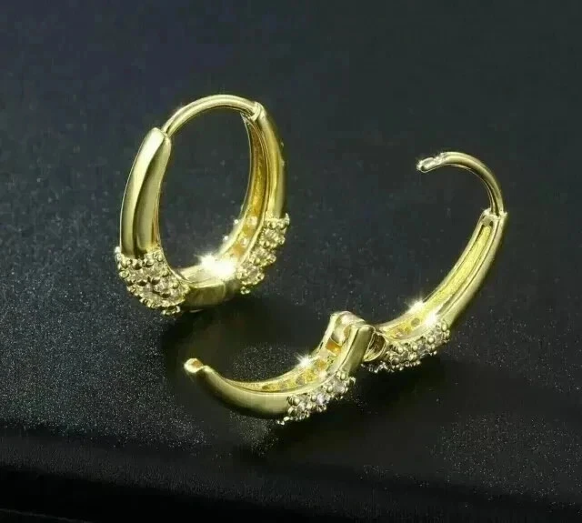 2Ct Round Cut Lab Created Diamond Women's Hoop Earrings 14K Yellow Gold Plated - Image 4 of 4