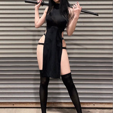 Women's Bodycon Dress Lingerie High Slit Legs Cheongsam Dress Nightwear Clubwear