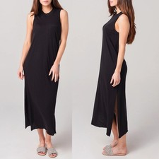 ATM Sleeveless Maxi Dress With Pocket Black Slub Knit Muscle Tee SZ M