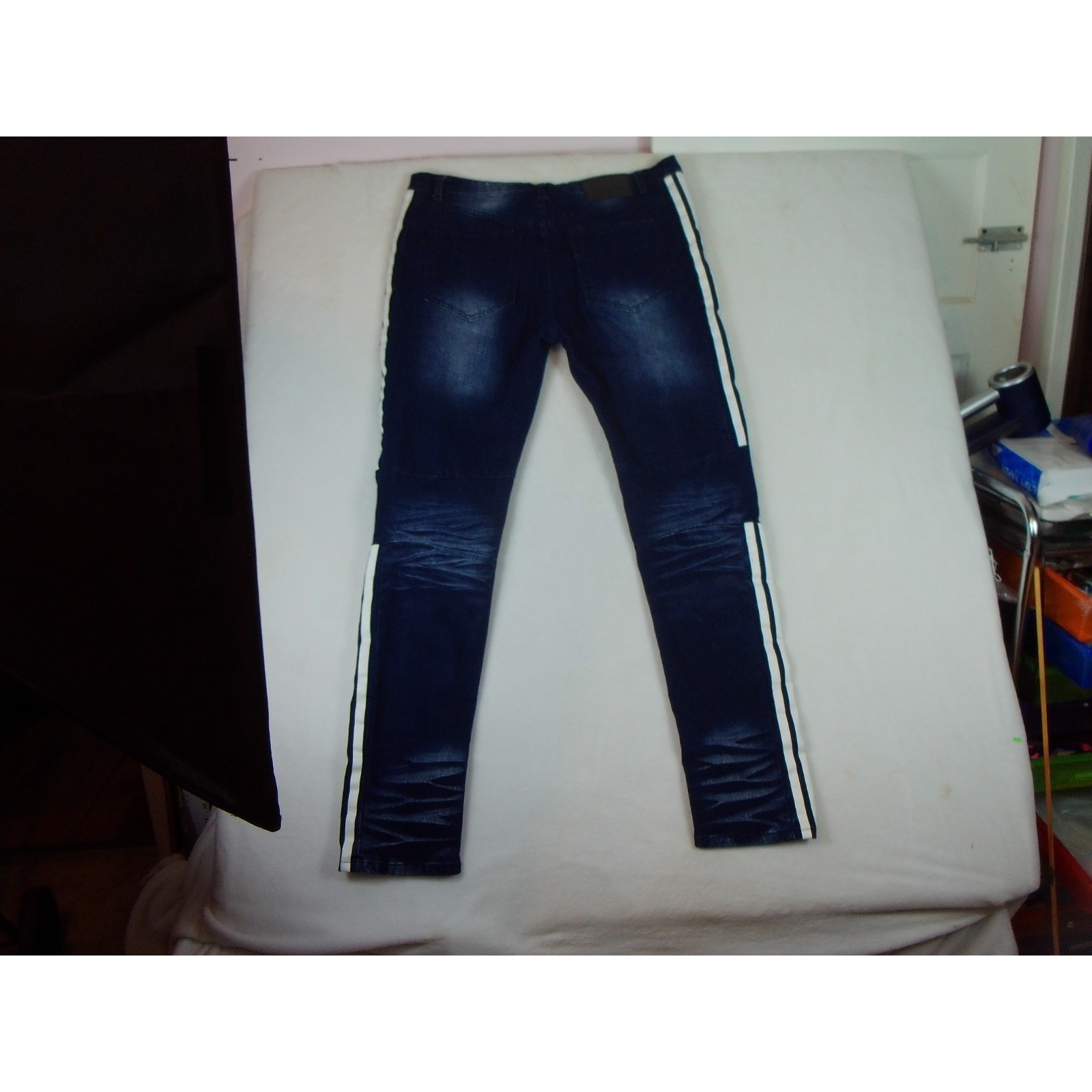 Rue21 Men's Super Skinny Supreme Denim Blue Jeans With White Stripes 34x32 thumbnail 10