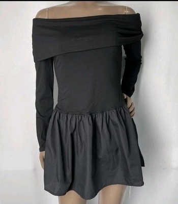 ALL THE WAYS Womens Mini Dress Black Size S Madley Off The Shoulder Jersey Top