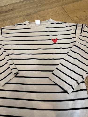 NWOT ZARA 100% Striped Long Sleeve Shirt With Embroidered Heart Size 11/12 - Picture 5 of 7