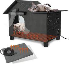 Cat House Large Heated Cat House for outside in Winter Elevated Outdoor w/ 2Pads