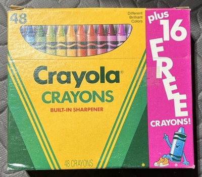 1990 Vintage CRAYOLA 48 Crayons Plus 16 Free Crayons w/ Built-In Sharpener NEW