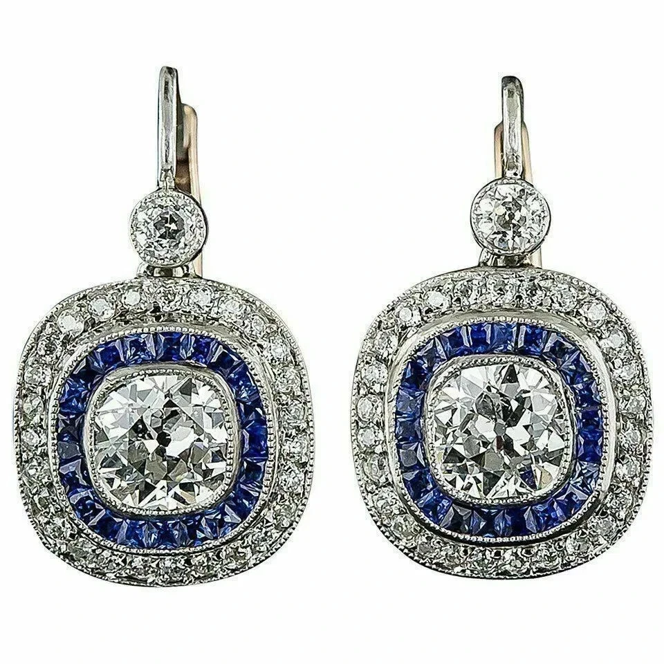2.70Ct Lab Created Sapphire Drop/Dangle Earrings Cocktail 14k White Gold Finish - Image 3 of 3