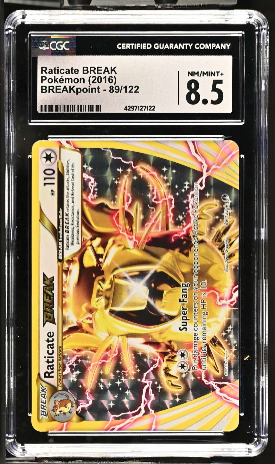 CGC Graded 8.5 NM/Mint+ Raticate BREAK 89/122 BREAKpoint Pokemon Card
