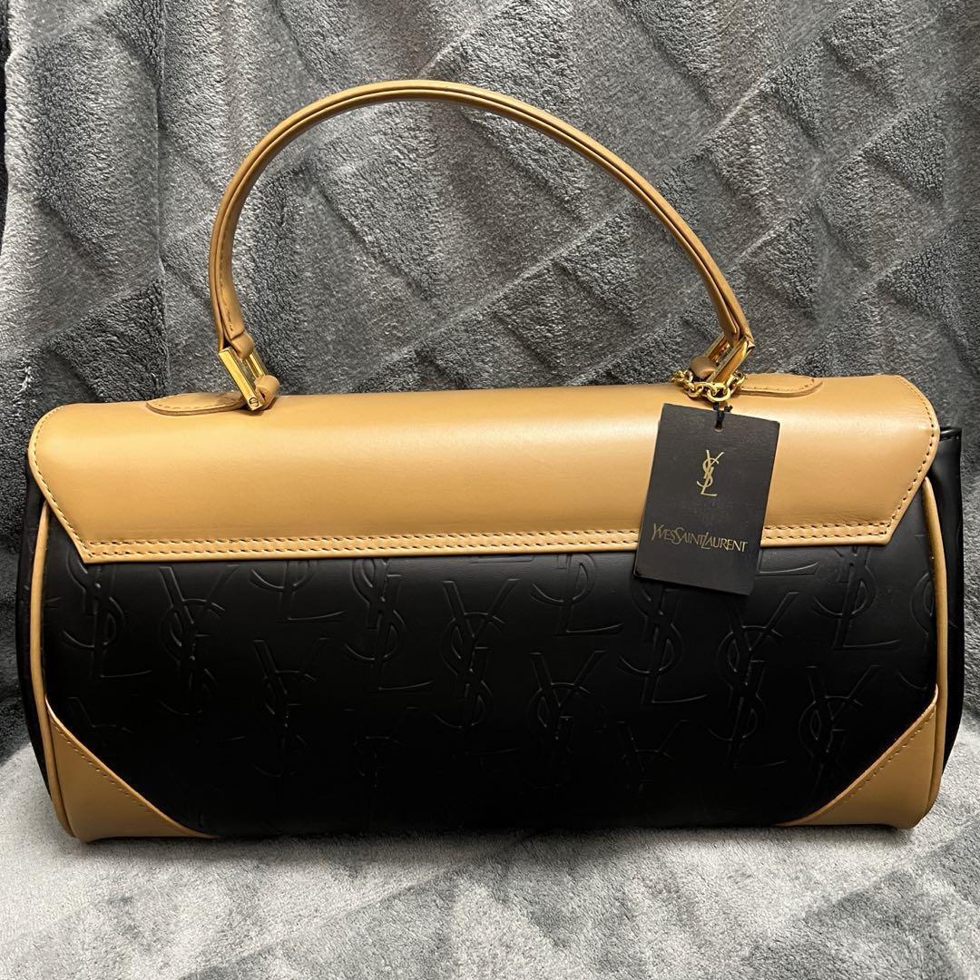 Borsa a mano Yves Saint Laurent vintage in pelle PVC nero marrone con ciondolo YSL