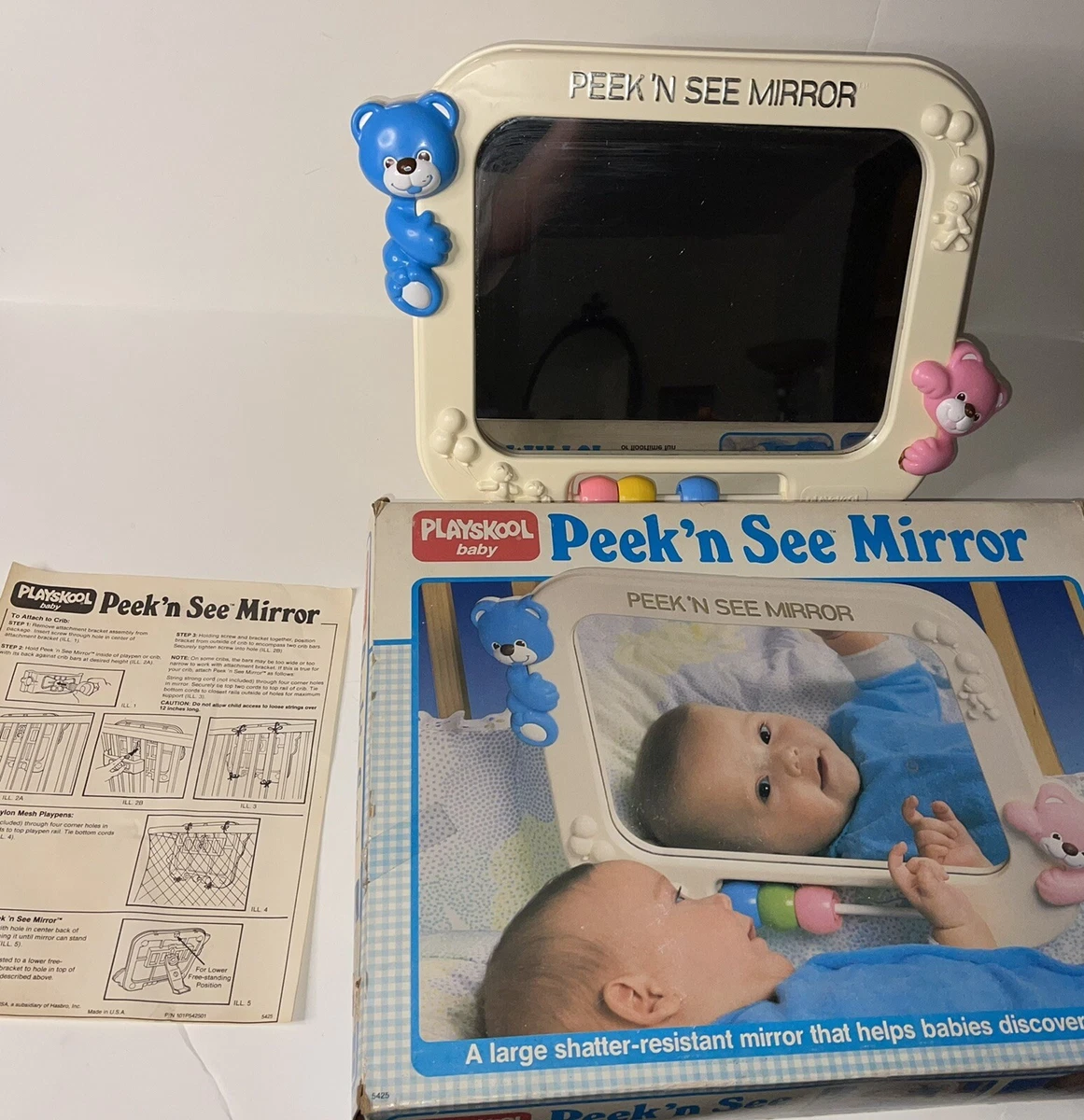 Vintage Playskool Peek n See Mirror Teddy Bears 1986 Baby Crib