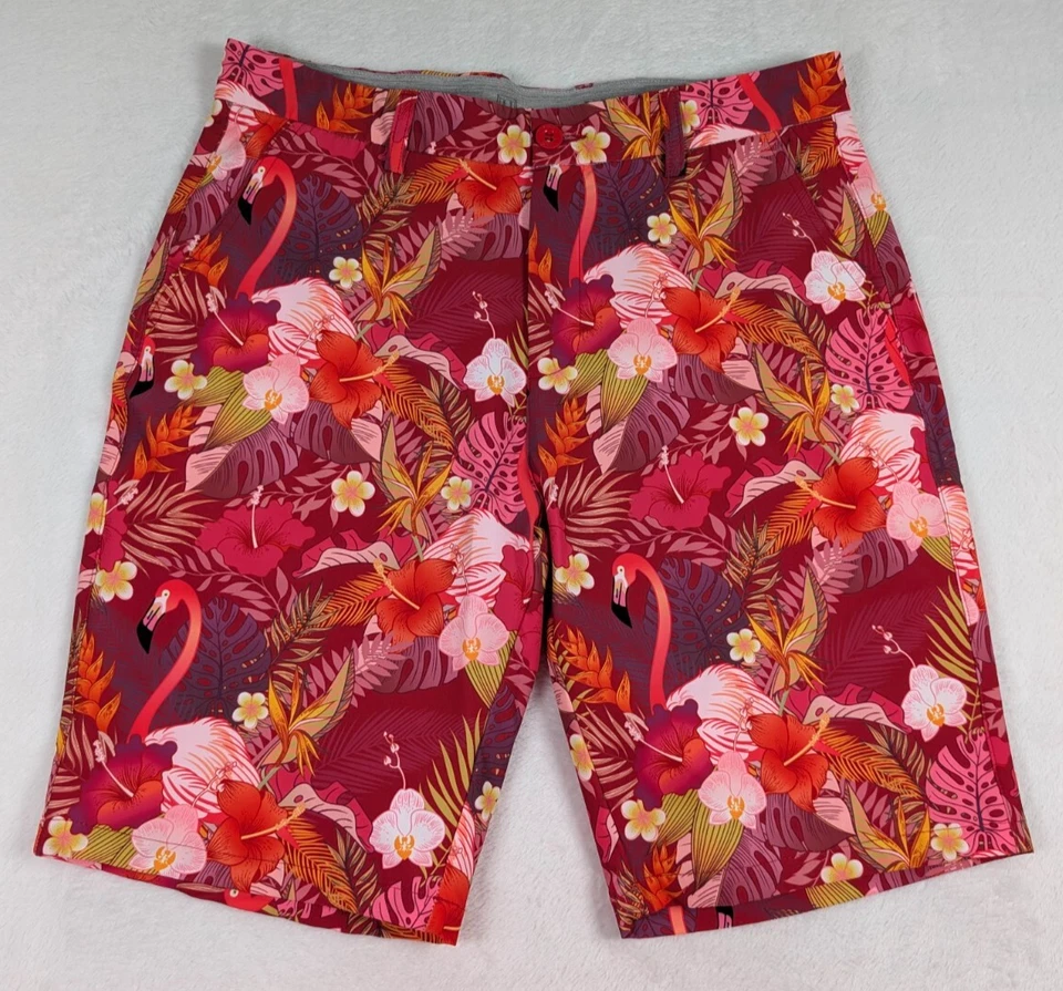 Pantalones Cortos de Golf Hreski Para Hombre Talla 32 10" Rosa Rojo Floral Flamencos Hawaianos AOP Foto 2 de 4