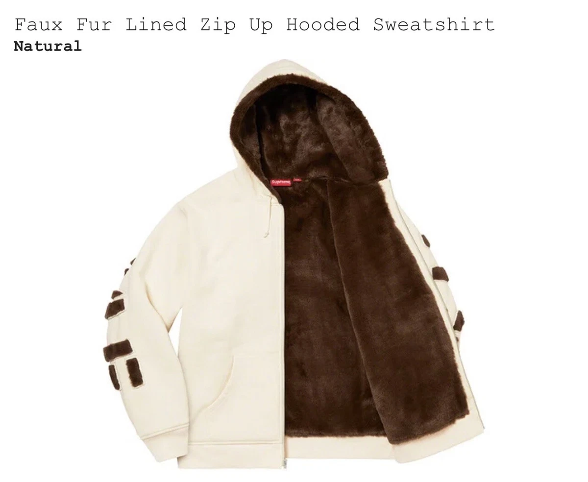 Supreme Faux Fur Lined Zip Up Hoodie Sweatshirt Natural Large