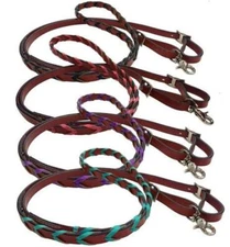 Showman Leather Braided Reins w/ Colored Lacing