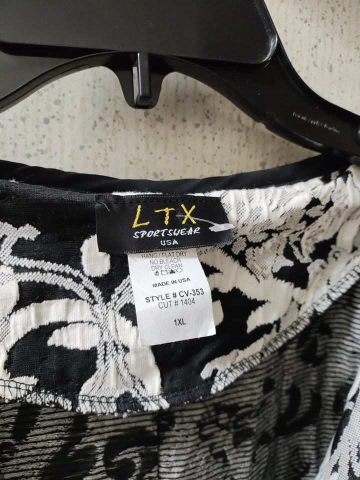 Blazer cardigã texturizado vintage LTX Sportswear 1XL preto branco limpo feito nos EUA - Imagem 2 de 4