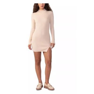 nude ribbed dress Sanctuary | S| Women's Side-Slit Long-Sleeve Ribbed Dress Beige Knit Nude  Mini