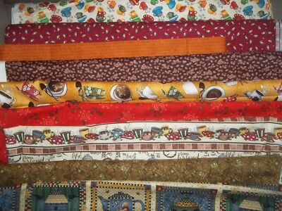 COFFEE tea CUP beans baking HOME Cotton FABRIC U-Pick  HALF YARD 1/2 yd 