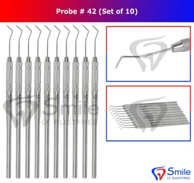 10 Pcs Set Of Dental Probes Fig. 42 Normal - Pointed 16cm - Smile Dentale U.K