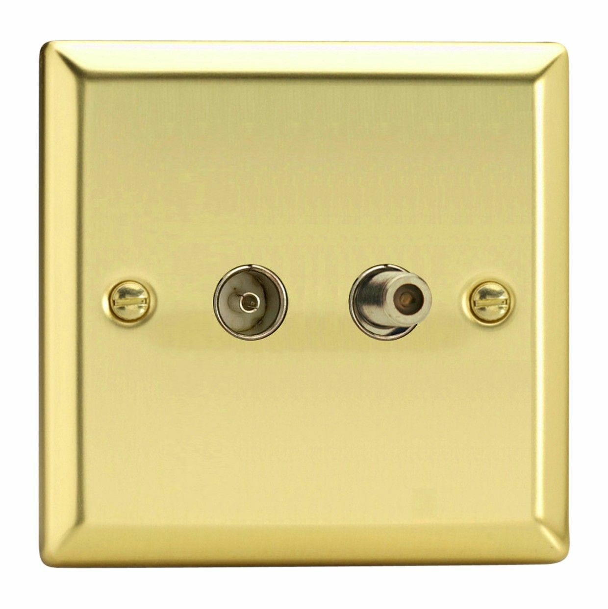 Varilight XV88S Victorian Polished Brass 2 Gang TV Socket + F-Type Satellite