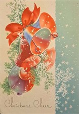 Christmas Card Vintage Harry Doehla Ornaments Red Bow Stars Embossed Holiday