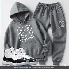 Men's Grey Hoodie Joggers Set 23 Legend Sweatsuit To Match Jordan 11 Black White