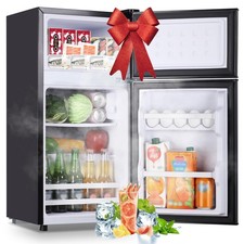 Mini Fridge with Separate Freezer 7 Temp Control Small Refrigerator Dark Grey