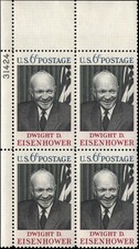 US Scott # 1383, Dwight D. Eisenhower, Plate Block of (4) 1969 6¢ Stamps, MNH
