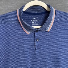 Nike Dri Fit Polo Shirt L Blue Orange Striped Golf Performance Athletic Casual