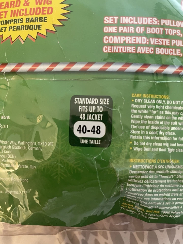 Flannel 8 Piece Santa Claus Suit Standard 40-48 + Beard & Wig Vintage Set - Image 3 of 4