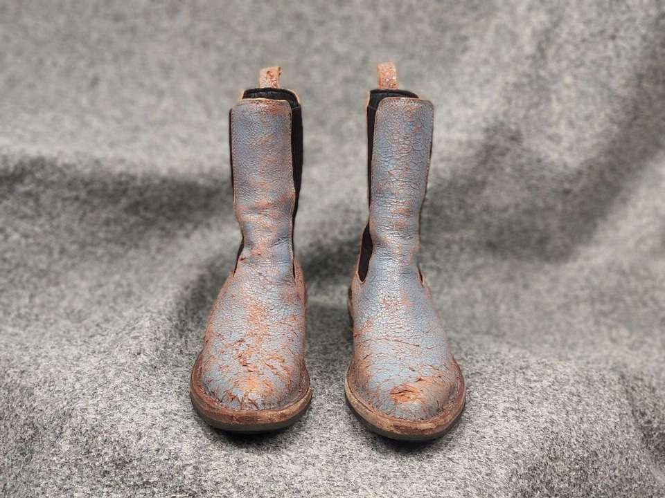 Moma Italia Diseño Azul Craquelado Cuero Occidental Envejecido Pull On Botas Foto 4 de 4