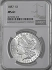 1887-P  $1  MORGAN SILVER DOLLAR  "PHILADELPHIA"  NGC MS61  #8672753-015