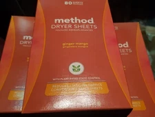 Method Dryer Sheets Ginger Mango 80 Sheets 3 Boxes