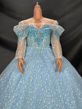 HIGH QUALITY LIGHT BLUE LONG SLEEVE FLOOR LENGTH  LACE UP BEADED WEDDING DRESS