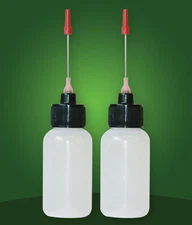 LDPE Plastic Two 1 OZ bottles with needle tip dispenser, pharmaceutical grade